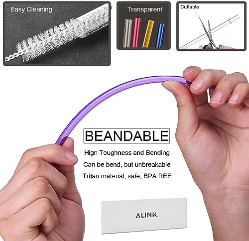 ALINK 13 inch Reusable Plastic Straws, Extra Long Colorful Tritan Tumbler Replacement Straws for Stanley Cups, 1 Gallon, 64/40/ 32 oz Water Bottles, Set of 10 with Brush - Image 3