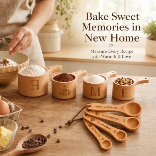 House Warming Gift New Home, Wooden Measuring Cups and Spoons Set, Housewarming Basket for Homeowners Couple Women, Closing Gifts for Home Buyers, First Apartment Kitchen Gadgets for Cooking & Baking - Image 2