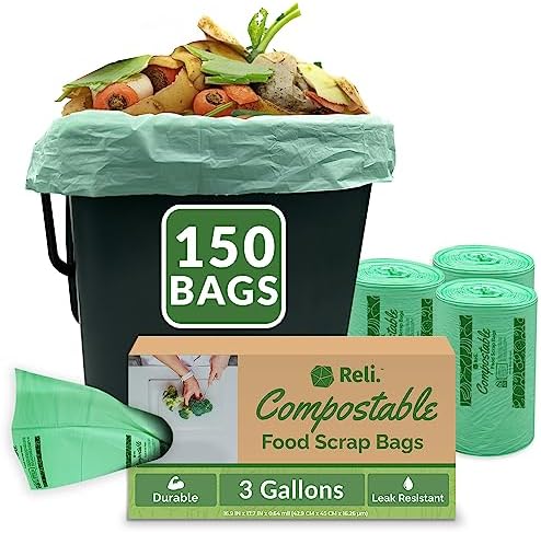 Reli. Compost Bags 3 Gallon (150 Count) | ASTM D6400 Certified by Reli