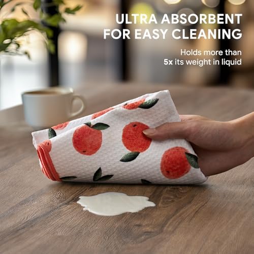 RECYCO Waffle Kitchen Towel Set of 2 - Quick Dry Microfiber Sustainable Dish Towels - Ultra Absorbent Reusable Cleaning Tea Towels - Lightweight Hand Towels,16”x 28”, Peachy Leaves - Image 3