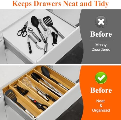 Expandable Bamboo Silverware Drawer Organizer Large Kitchen Utensils Tray - Image 7