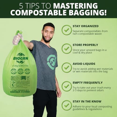 10-13 Gallon Compostable Trash Bags with Flat-Top 50 Bags Thick 0.87 Mil Leakproof Plant-based Tall Kitchen Wet Food Scrap Waste, ASTM D6400, US BPI and OK Compost Home Certified - Image 6