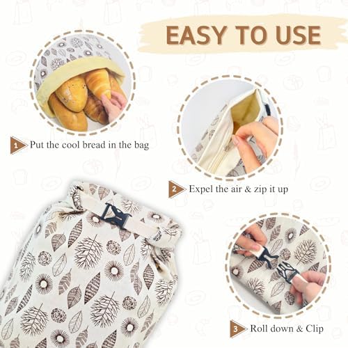 2 Pack Beeswax Bread Bags for Homemade Bread with Zipper, Large 13x17'' Reusable Beeswax Sourdough Bread Storage Bag, Keep Loaves Fresh Longer, Freezer Safe & Airtight, Natural, Zero Waste - Image 4