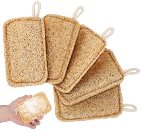 Amosfun Natural Loofah Dish Brush for Washing Dishes Pot Scrubber Brush for Pots and Cups Reusable Kitchen Dish Washing Sponge 4.33 X 2.75 X 0.19 in 1 Pack by Amosfun