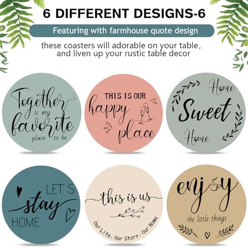 Queekay House Warming Gifts New Home Farmhouse Coasters Set of 6, Peach - Image 4