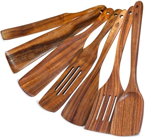 7 Pcs Teak Wooden Utensil Set, Wooden Spoons for Cooking by Vorisebo