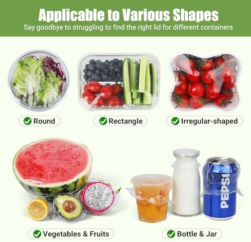 Silicone Stretch Lids for Food Storage in Fridge, Reusable Elastic Bowl Covers for Cup, Cans, Jars, Round & Rectangle Container, Food Grade Silicone Microwave Food Cover, Heat-Resistant, Transparent - Image 3