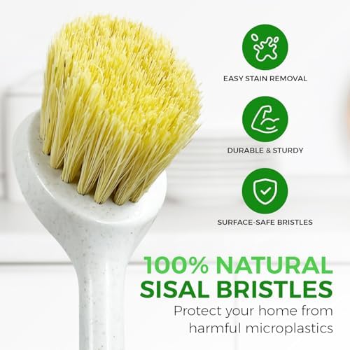 AIRNEX Bamboo Dish Brush Set of 2 - Dishwasher Brush w/Handle Made of Wheat Straw & Sisal Bristles - Non Scratch Kitchen Scrub Brush for Dishes, Pots & Pans - Dish Scrubber w/Plastic Free Bristles - Image 6