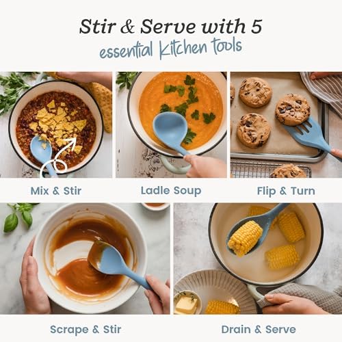 Starpack Stir and Serve Silicone Cooking Utensils Set (5-Piece, 11") - LFGB Non Toxic, 600°F Heat Resistant, BPA-Free - One-Piece Seamless, Dishwasher Safe - for Nonstick Cookware, Light Blue - Image 2