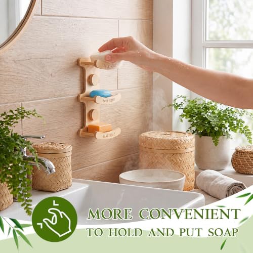 3-Tier Bamboo Soap Dish for Shower, Wall Mounted - Image 4