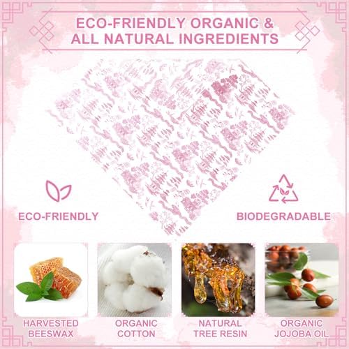 Tigeen 9 Pack Reusable Beeswax Wrap for Food Chinoiserie Beeswax Paper for Sourdough Bread Cheese Paper Wrapping Wax Cloth Food Wraps Bread Sandwich Wrapper 1 XL 3 Medium 5 S(Pink,Chinoiserie) - Image 4