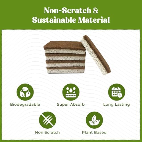 12 Pack Natural Kitchen Sponges - Biodegradable, Compostable, Sustainable Wood Cellulose & Coconut Fiber Sponge for Dishes, Quick Drying & Non Scratch Plant Based Eco Friendly Scrubber for Dishwashing - Image 6