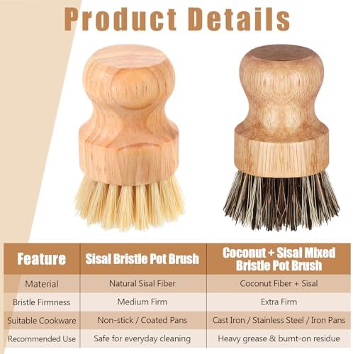 Nuenen 6 Packs Bamboo Dish Scrub Brush Set Coconut Palm Kitchen - Image 4