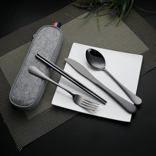 DEVICO Travel Utensils with Case, 5 Piece Portable Silverware Set for Work - Image 2