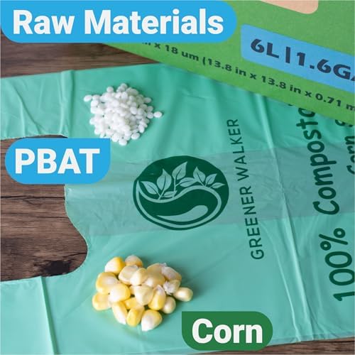 GREENER WALKER 100% Compostable Trash Bags with Tie Handles, 1.6 Gallon-150Bags, Food Scrap Kitchen Waste Bags with EN13432 Certified - Image 4