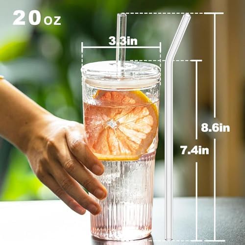 JunVpic Glass Coffee Tumbler, 20 oz Glass Cup with Lid and Straw - Image 3