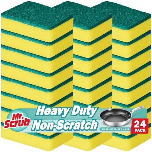 Mr. Scrub Sponges Kitchen Scrub Dish Sponge Scouring Pad, 24 Pack Cleaning Brush Scrubber Supplies for Soap, Dishwashing Dinnerware Sets Pan Pot Towels Cloth Rags Holder Glass Dishwasher Sink Bathroom by MrScrubCleaninghelpers