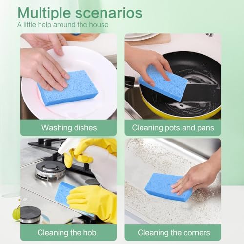 Large Cellulose Sponges, Kitchen Sponge for Dish, Thick Heavy Duty Scrub Pads, Non-Scratch Scrubber for Household/Cookware/Bathroom/Office/Boat 5.5" x 3" x 1" (7 Pack) Blue - Image 2