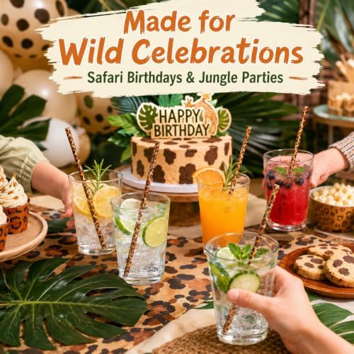 50 Pcs Reusable Leopard Straws, Plastic Cheetah Animal Straws and Cleaning Brush for Women Tumblers Drinking Safari Wild Birthday Party - Image 6