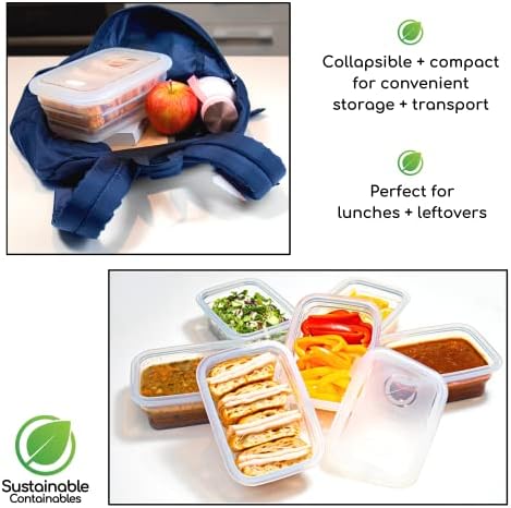 Premium Silicone Collapsible Food Storage Containers with Silicone Leakproof Lids, Platinum Food-Grade, BPA Free, LFGB Certified, Compact, Reusable Lunch Box, Microwave Safe, 4.9 Cups 3 Pk - Image 6