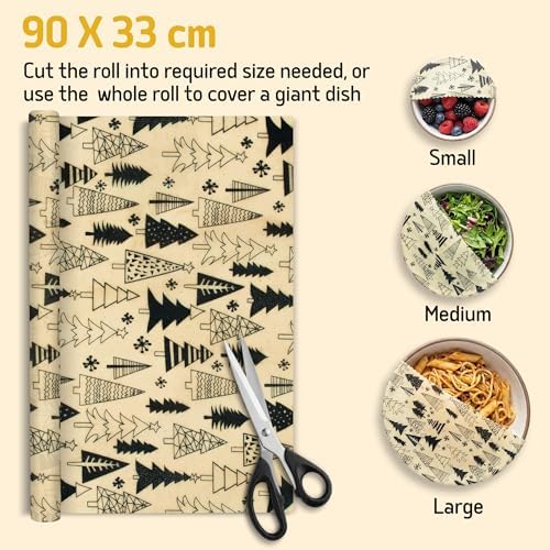 SuperBee Beeswax Wrap Roll XL 35x13" Reusable Food Wrap Holiday Print - Image 6