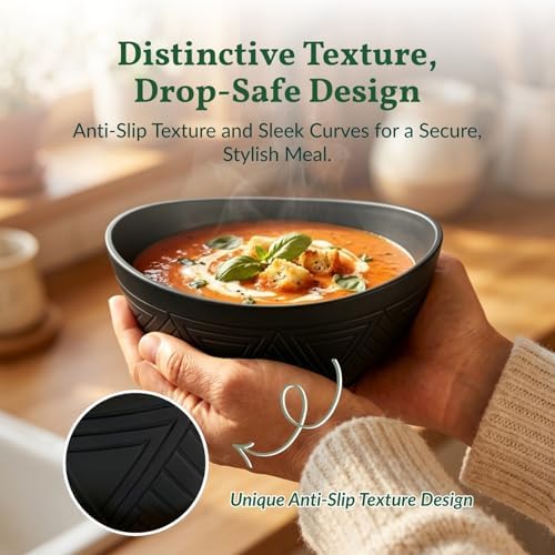 Homienly Wheat Straw Serving Bowls Unbreakable Oval Bowls Set of 6 Soup Bowls Microwave Safe Cereal Bowls for Kitchen, Camping, Party Dishwasher Safe Plastic Bowls for Dinner, Soup (26 OZ Black) - Image 5