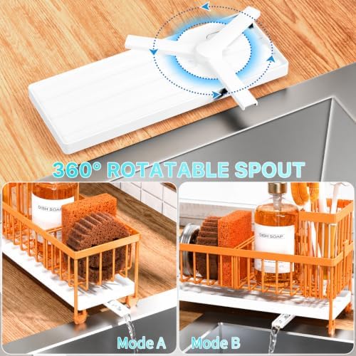 Cisily Sponge Holder for Kitchen Sink, Sink Caddy Organizer with High Brush Holder, Kitchen Countertop Organizers and Storage Essentials (Orange, 9.25″) - Image 5