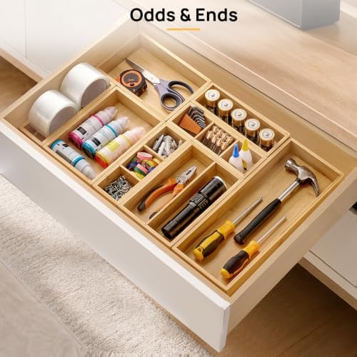 Vtopmart 7 Pack Bamboo Drawer Organizer Boxes, Junk Drawer Organizers - Image 6