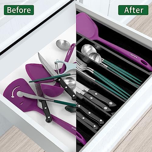 Utoplike Bamboo Silverware Drawer Organizer, Black Kitchen Utensils Tray - Image 4