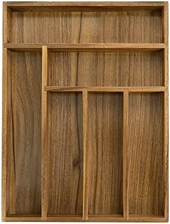 EcoFives Luxury Acacia Kitchen Drawer Organizer - Silverware Organizer - Utensil Holder and Cutlery Tray with Grooved Drawer Dividers for Flatware and Kitchen Utensils (6 Slot) by EcoFives