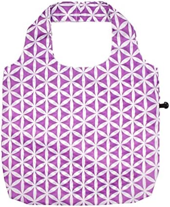 HOLYLUCK Reusable Grocery Bags,Heavy Duty Foldable Shopping Tote Bag (Standard, 3 Purple Geometric Flowers) - Image 4