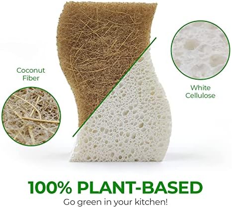 AIRNEX 24 Pack Biodegradable Natural Kitchen Sponge - Compostable Cellulose and Coconut Walnut Scrubber Sponge - Eco Friendly Sponges for Dishes - Image 3