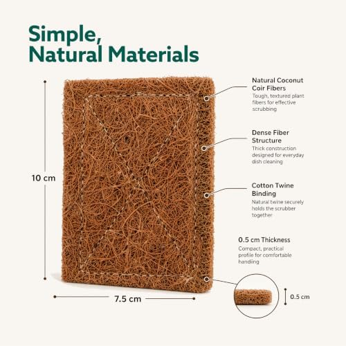 Natural Coconut Scrubber 5-Pack - Eco Friendly Dish Sponges for Kitchen Cleaning, Pots and Pans - Zero Waste, Plastic Free, Tough Non-Scratch Scouring Pads - Image 5