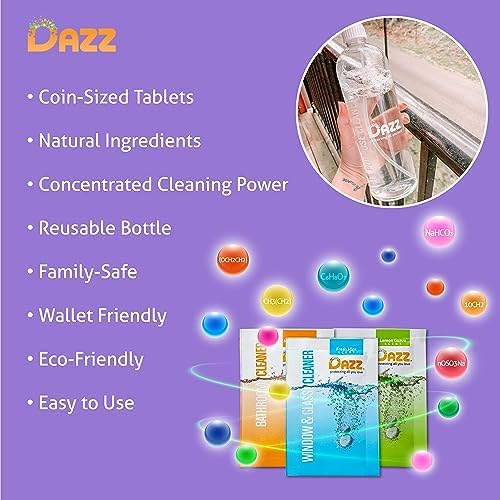 DAZZ Whole House Starter Kit (3 Reusable Spray Bottles, 6 Refills) Natural All Purpose Cleaner, Glass and Window Cleaner, and Bathroom Cleaner - Eco Friendly, Non Toxic - Image 4