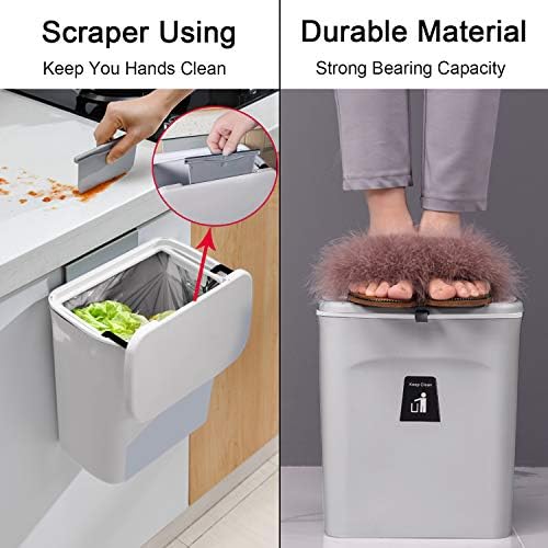 Tiyafuro 2.4 Gallon Kitchen Compost Bin for Counter Top or Under Sink, Hanging Small Trash Can with Lid for Cupboard/Bathroom/Bedroom/Office/Camping, Mountable Indoor Compost Bucket, Gray - Image 5