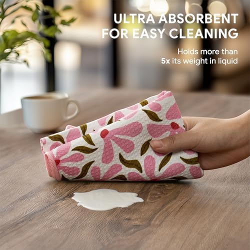 RECYCO Waffle Kitchen Towel Set of 2 - Quick Dry Microfiber Sustainable Dish Towels - Ultra Absorbent Reusable Cleaning Tea Towels - Lightweight Hand Towels,16”x 28”, Petal & Leaf - Image 4