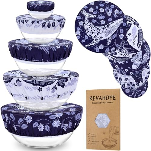 5Pcs Reusable Beeswax Elastic Bowl Covers for Bread Proofing and Food Cover by Revahope