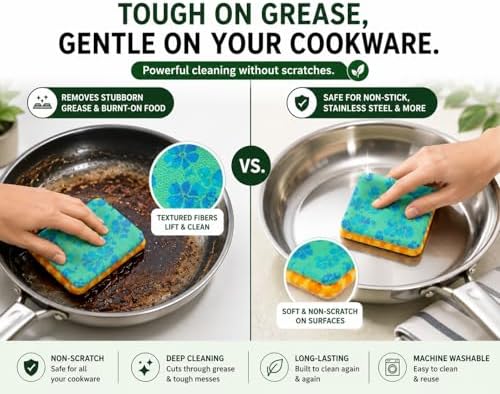 Reusable Dish Scrubbers (4 Pack) – Odor-Free Sponge Alternative, Non-Scratch Kitchen Scrubber for Dishes, Pots & Pans – Long-Lasting, Eco-Friendly Cleaning Pads - Image 4