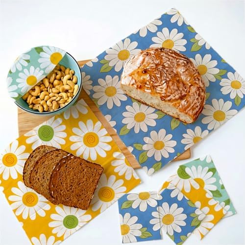 Reusable Beeswax Wraps, Daisy Beeswax Wraps, 9 Pack Eco-Friendly Food Storage, Organic, Sustainable, Zero Waste, Plastic-Free, Sandwich, Bread, Bowl Cover, 1XL, 3M, 5S - Image 4