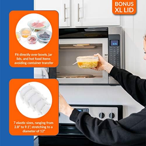 Modfamily Silicone Stretch Lids (7 pack, includes EXCLUSIVE XL SIZE), Reusable, Durable & Expandable to Fit Many Container Sizes & Shapes. Superior for Keeping Food Fresh, Dishwasher & Freezer Safe - Image 5