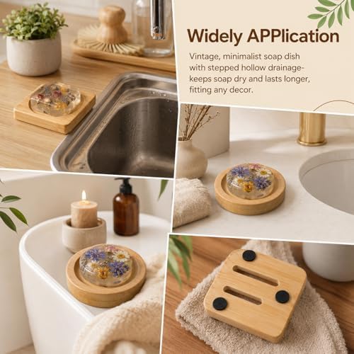2Pcs Bamboo Soap Dish Holders Wooden Soap Dishes for Shower - Image 6