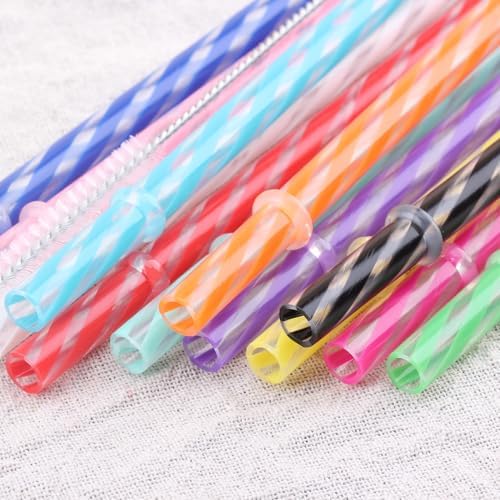 Dakoufish 12 Piece 8 Inch Reusable Plastic Thick Drinking Straws BPA Free Mason Jar Straws Transparent Small Stripe (8inch, Mix 12color) - Image 7