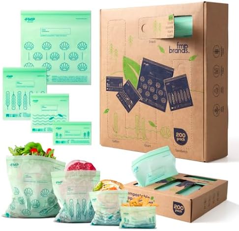 Fit Meal Prep 100% Compostable Food Storage Bags Set, Resealable Bags Plant-Based Freezer Bag for Food, ASTM D6400, US BPI & EU OK Compost Certified by FMPBRANDS