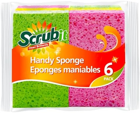 SCRUBIT Cellulose Scrub Sponge - Kitchen Cleaning Sponges for Dishes, Pans, Pots & More- 6 Pack Dishwashing Sponges - Colors and Packaging May Vary by SCRUBIT