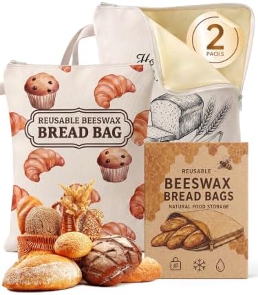 fatrock 2 Pack Beeswax Bread Bags, 100% Cotton L-Zip for Homemade Loaves by Unknown