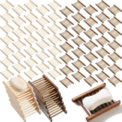 Rtteri 80 Pieces Bamboo Wood Soap Dish Tray Bathroom Wooden Soap Holder Handmade Bathtub Shower Dish Accessories for Home Bathroom Kitchen Sponge Scrubber by Rtteri