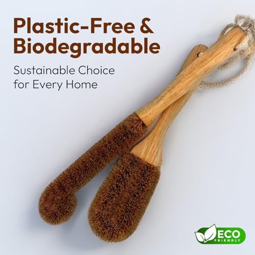Eco-Friendly Kitchen Cleaning Brush (Twin Pack) - Wood Dish Brush with Coconut Fiber Bristles & Wooden Handle. Kitchen Brush for Bottles, Jars, Mugs, Glassware, and Cup Brush Cleaner - Image 6