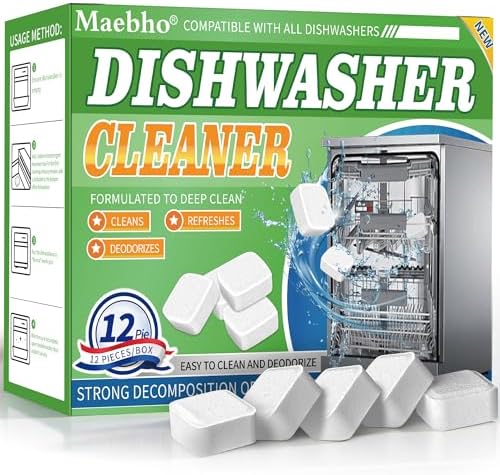 Dishwasher Cleaner and Deodorizer Tablets-12 Pack, Heavy Duty Deep Cleaning Descaler Pods for Dish Washer Machine, Removes Limescale, Odor, Grease, and Hard Water Stains, Septic Safe by Unknown