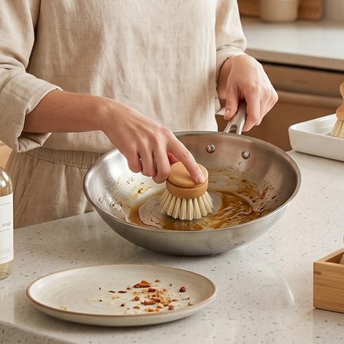 12Pcs Wooden Dish Brush, Reusable Palm Sized Dish Brushes with Sisal Bristles & Wood Handle for Kitchen Pots, Pans, Brush Set - Image 3
