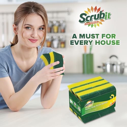 (6 Pack) Heavy Duty Scrub Sponges by SCRUBIT – Kitchen Dish, Sink and Bathroom Cleaning Scrubber Sponge - with Non-Smell Scouring Pad - Image 2